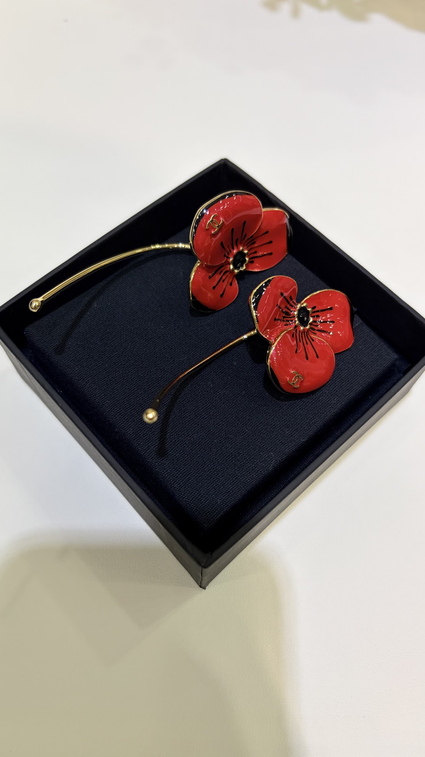 Chanel Red Flower Earrings