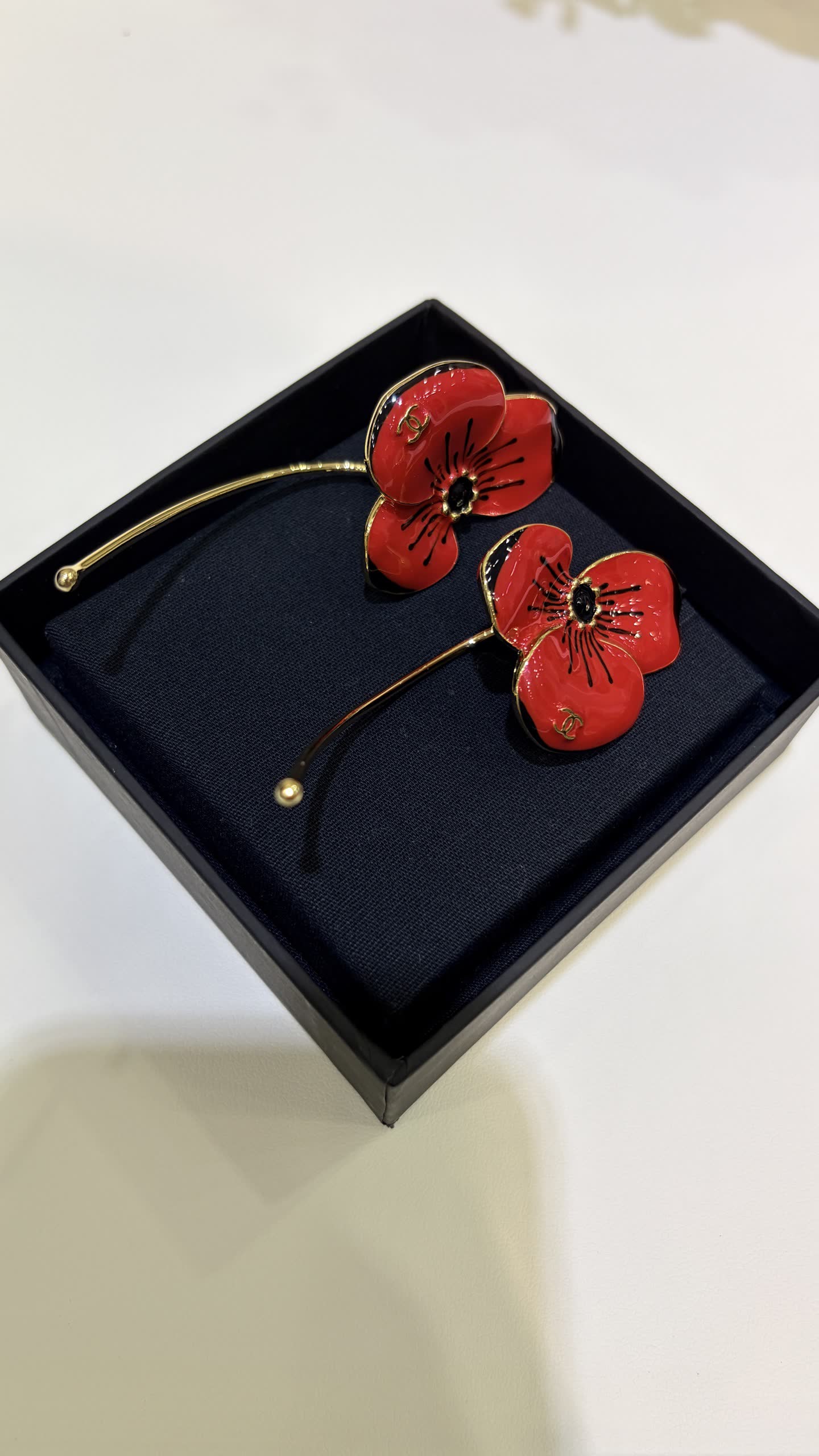 Chanel Red Flower Earrings