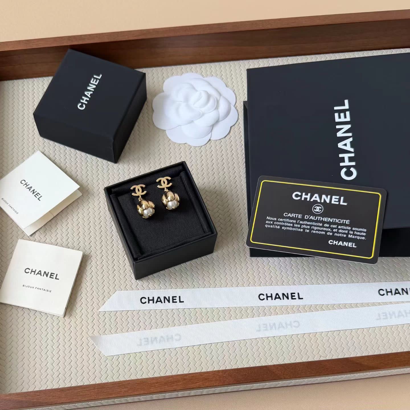 Chanel CC Logo Pearl Drop Earrings