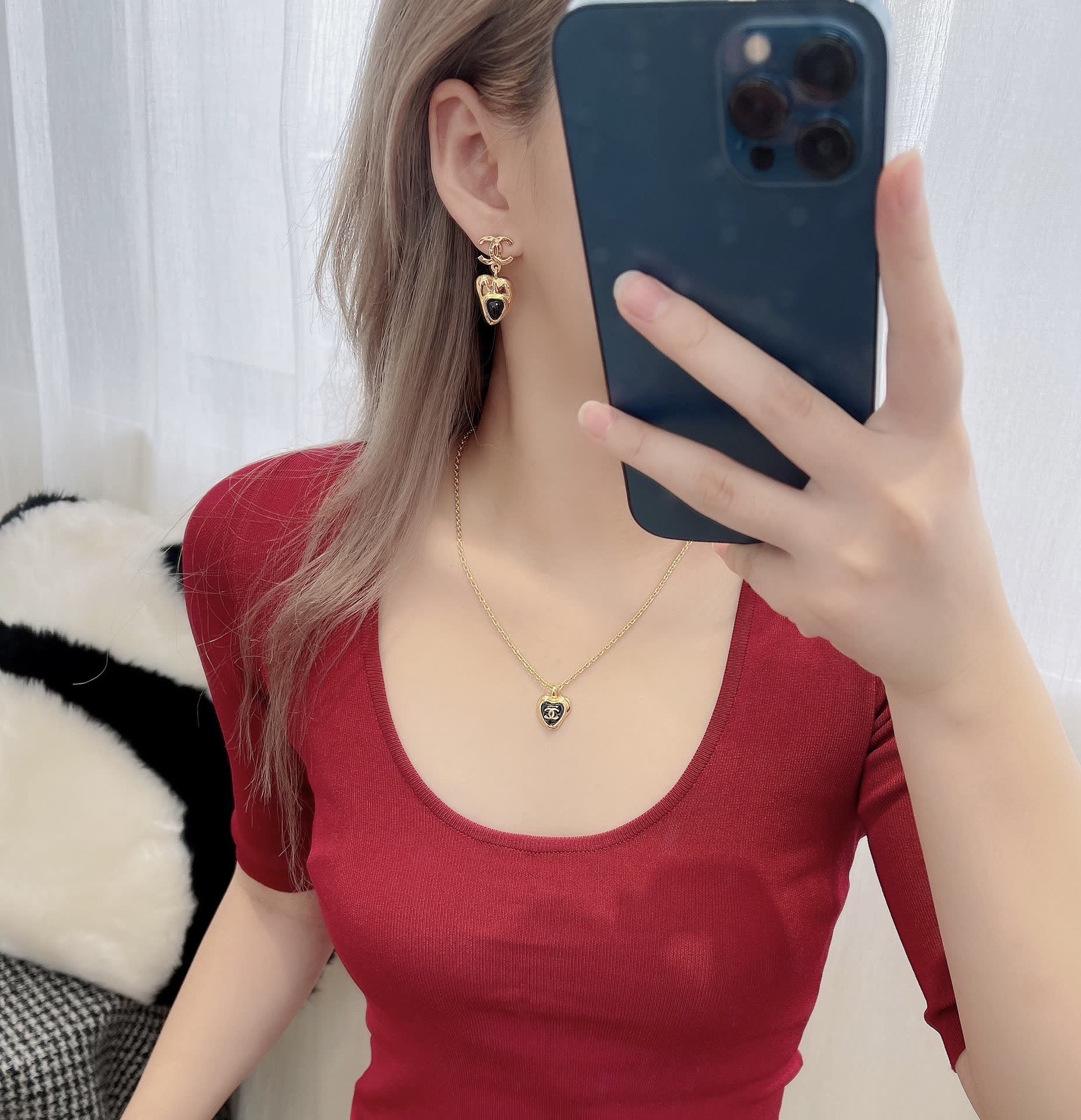 Chanel Heart Shaped Earrings and Necklace Set Chanel Heart Shaped Earrings and Necklace Set