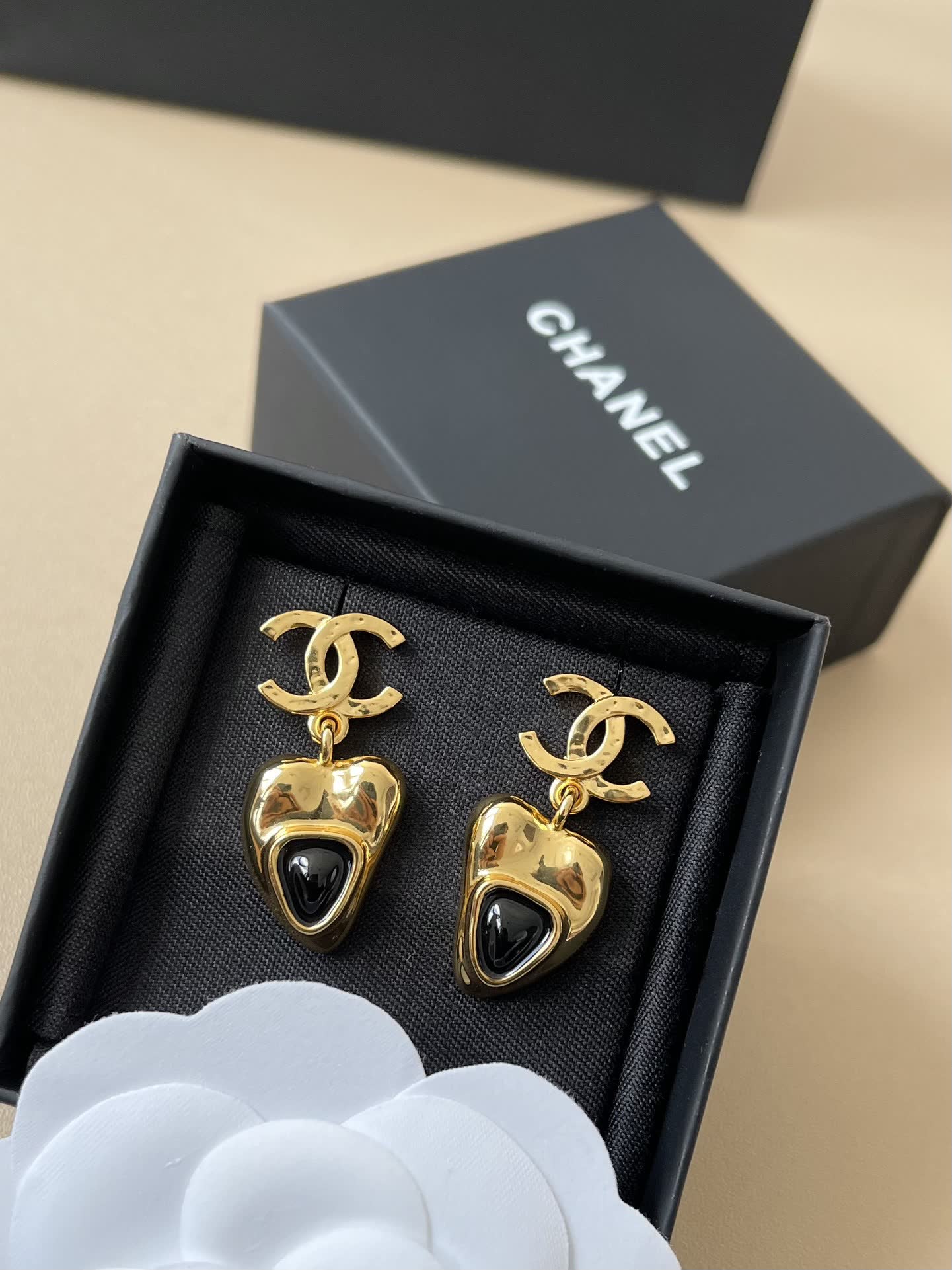 Chanel Heart Shaped Earrings and Necklace Set