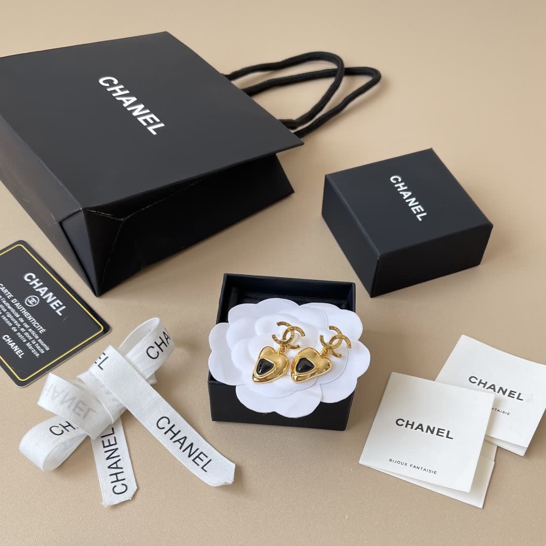 Chanel Heart Shaped Earrings and Necklace Set