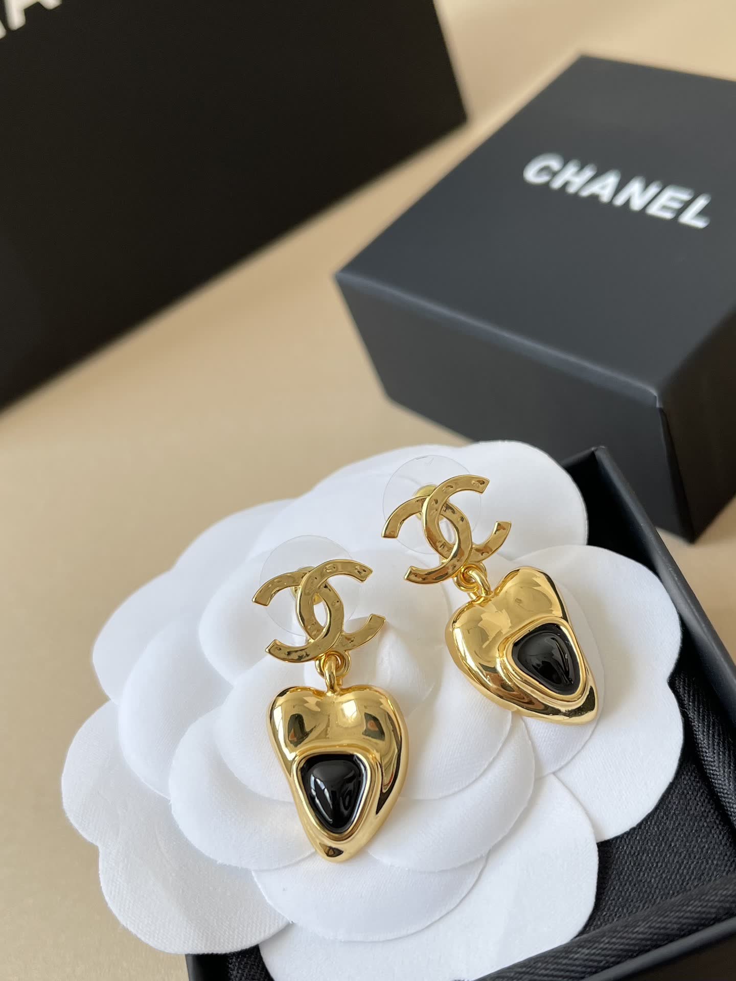 Chanel Heart Shaped Earrings and Necklace Set