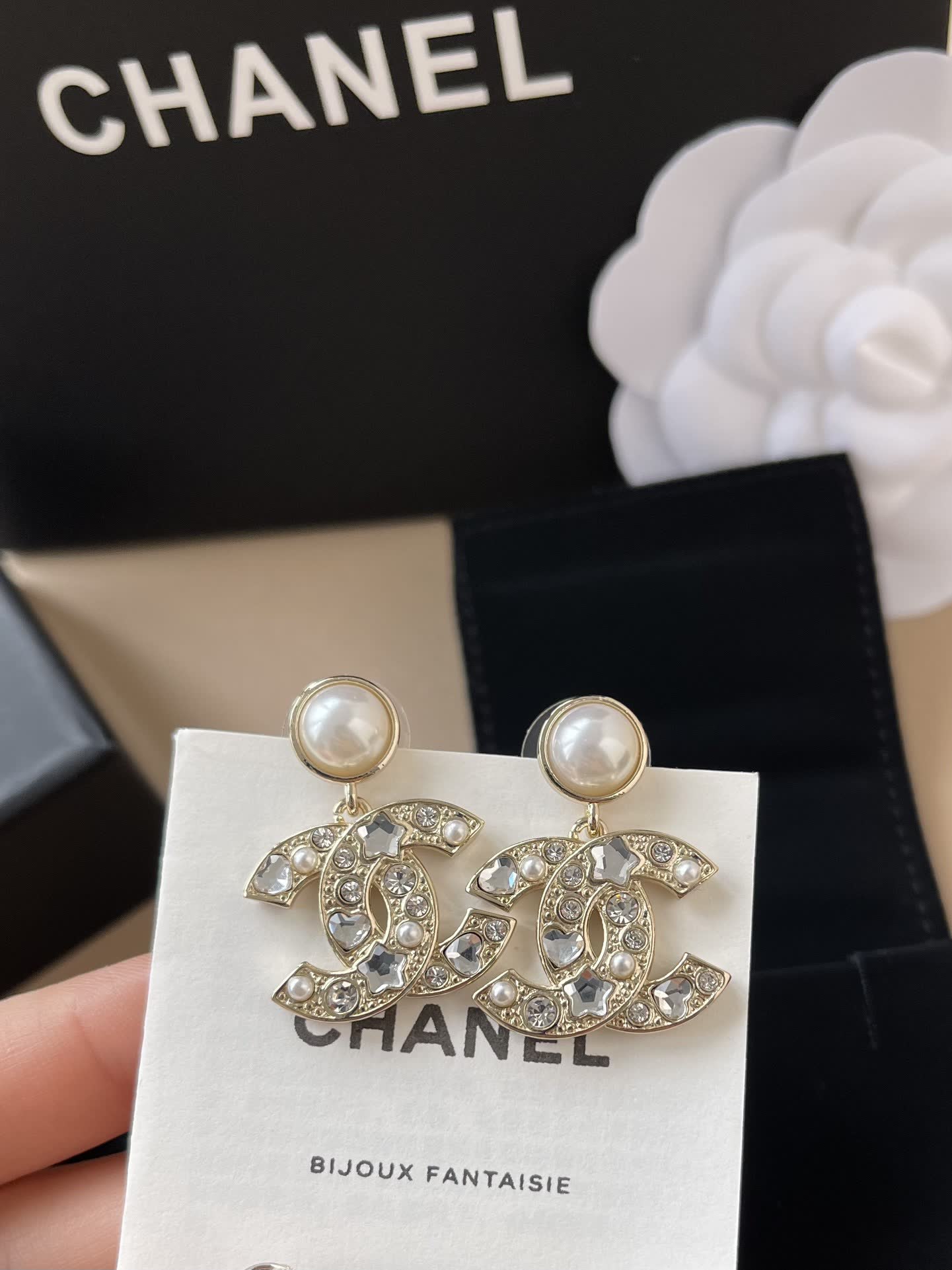 Chanel CC Logo Pearl Earrings