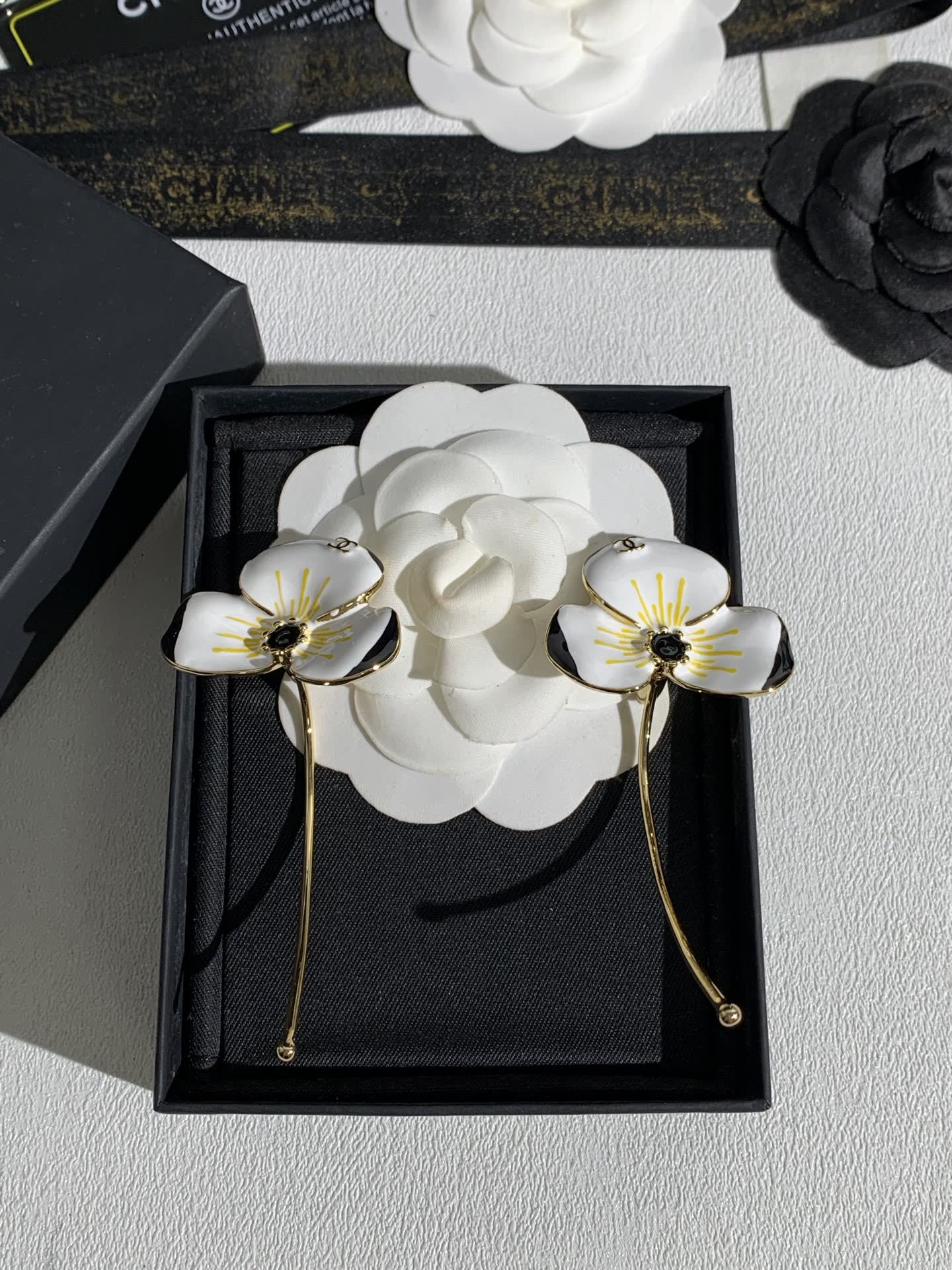 Chanel White Flower Earrings