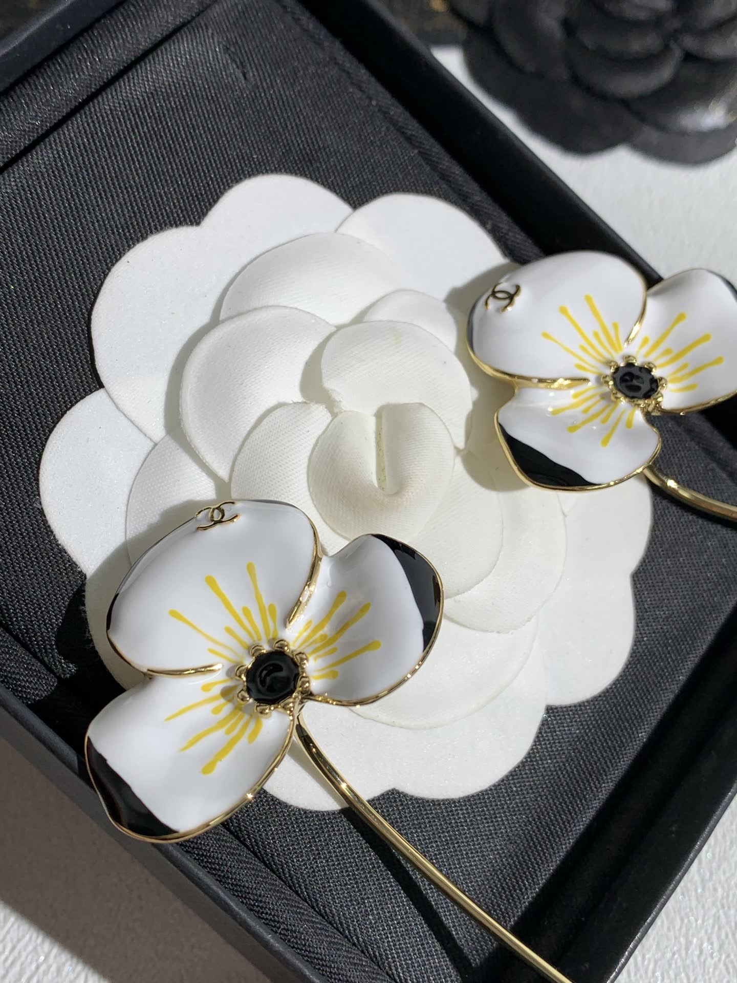 Chanel White Flower Earrings