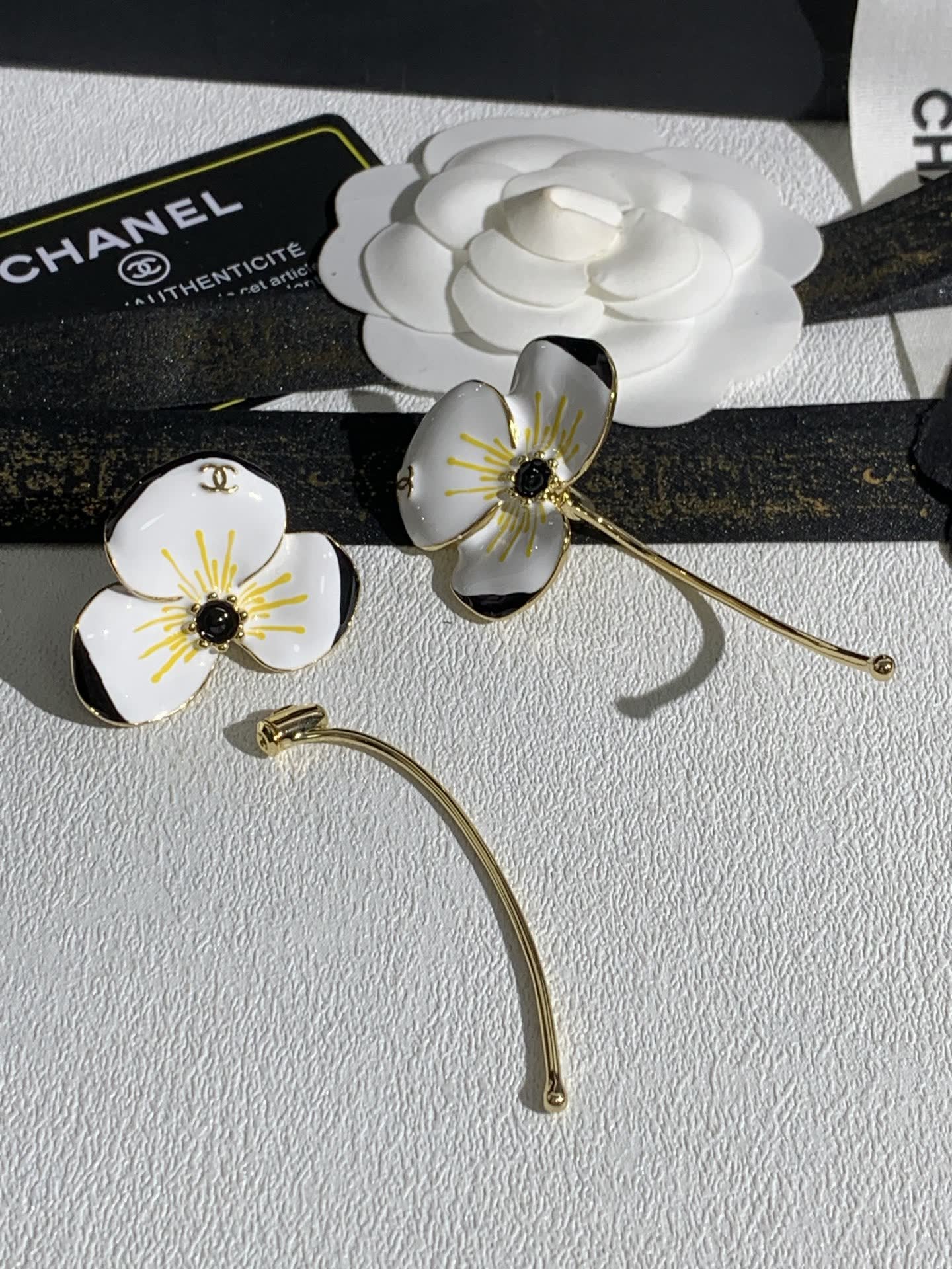 Chanel White Flower Earrings