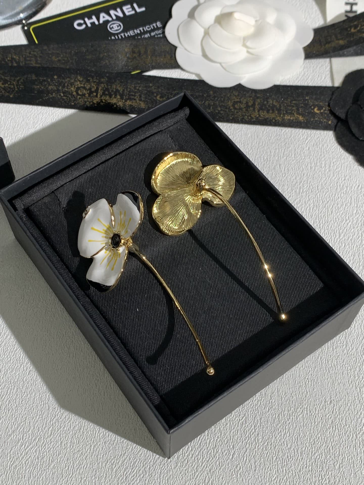 Chanel White Flower Earrings
