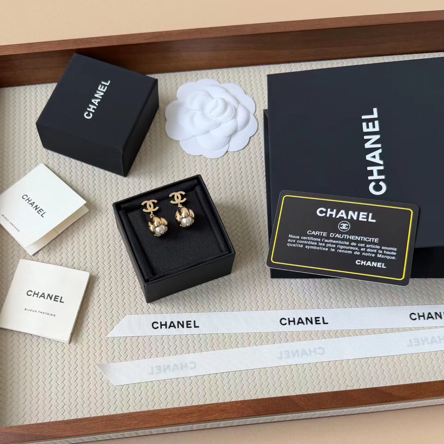 Chanel CC Logo Pearl Drop Earrings