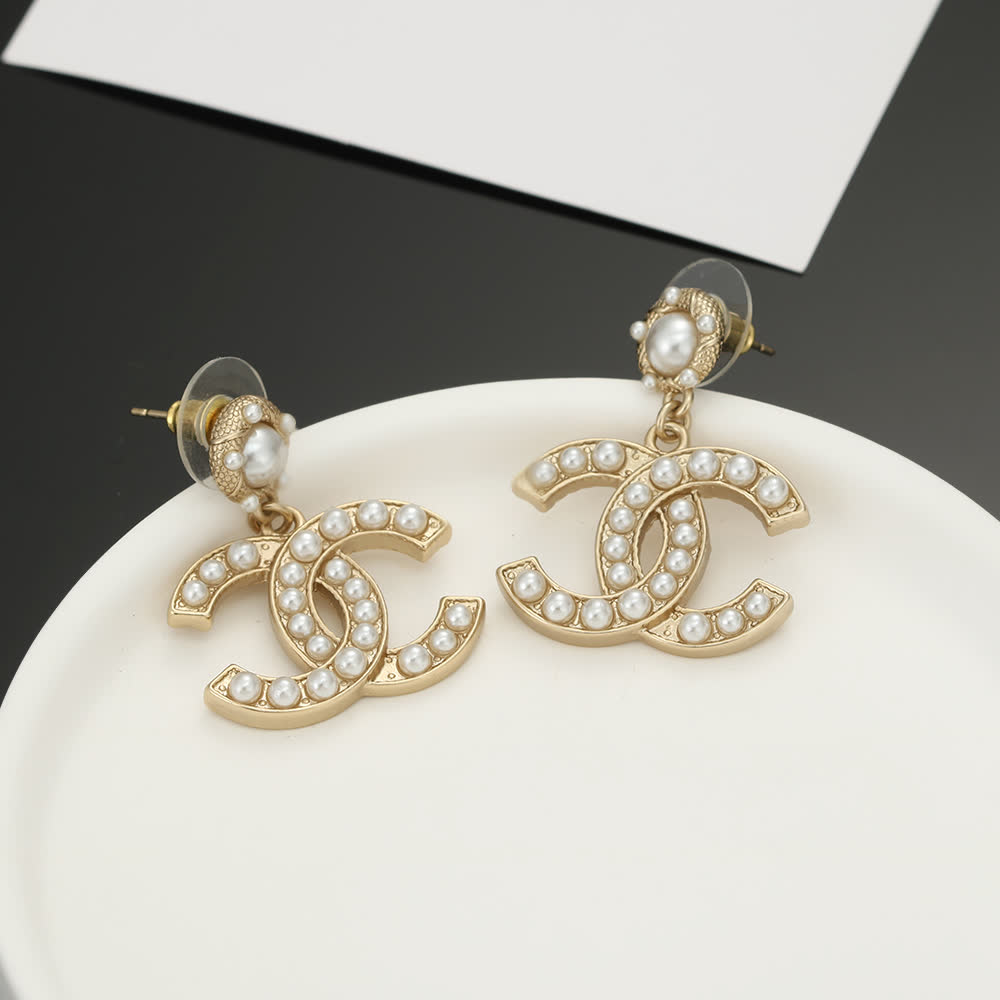 Chanel CC Logo Pearl Earrings