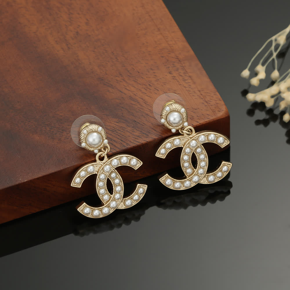 Chanel CC Logo Pearl Earrings