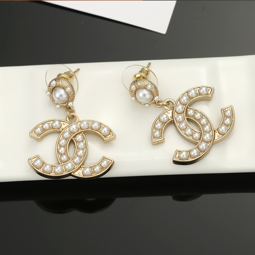 Chanel CC Logo Pearl Earrings