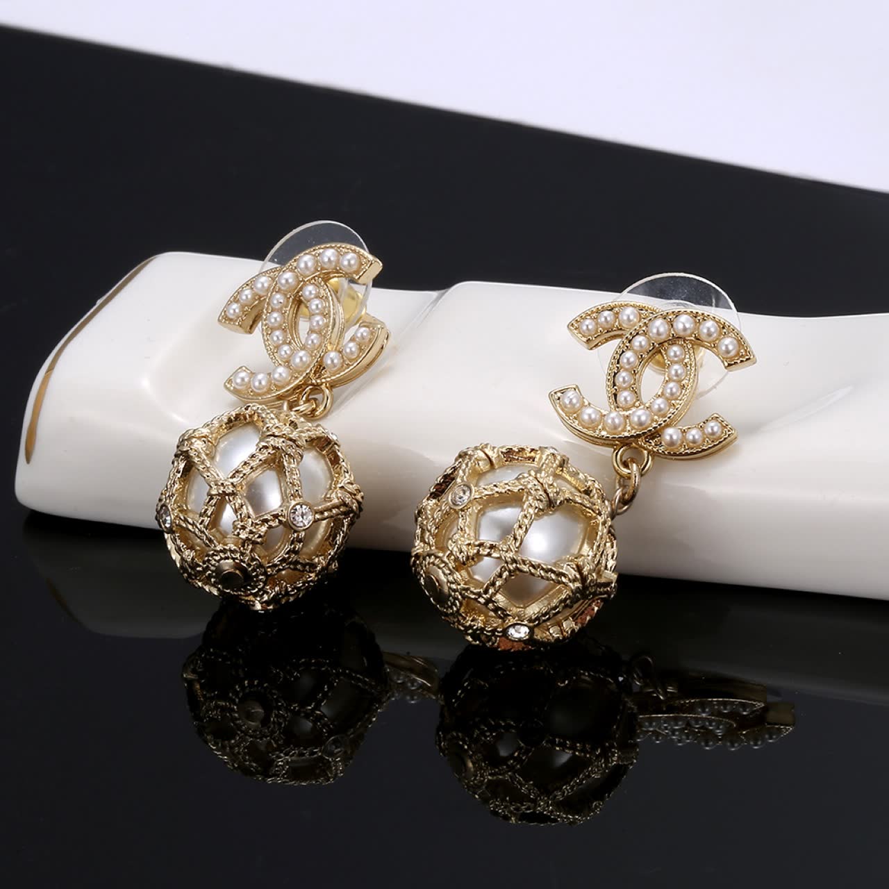 Chanel CC Pearl Earrings