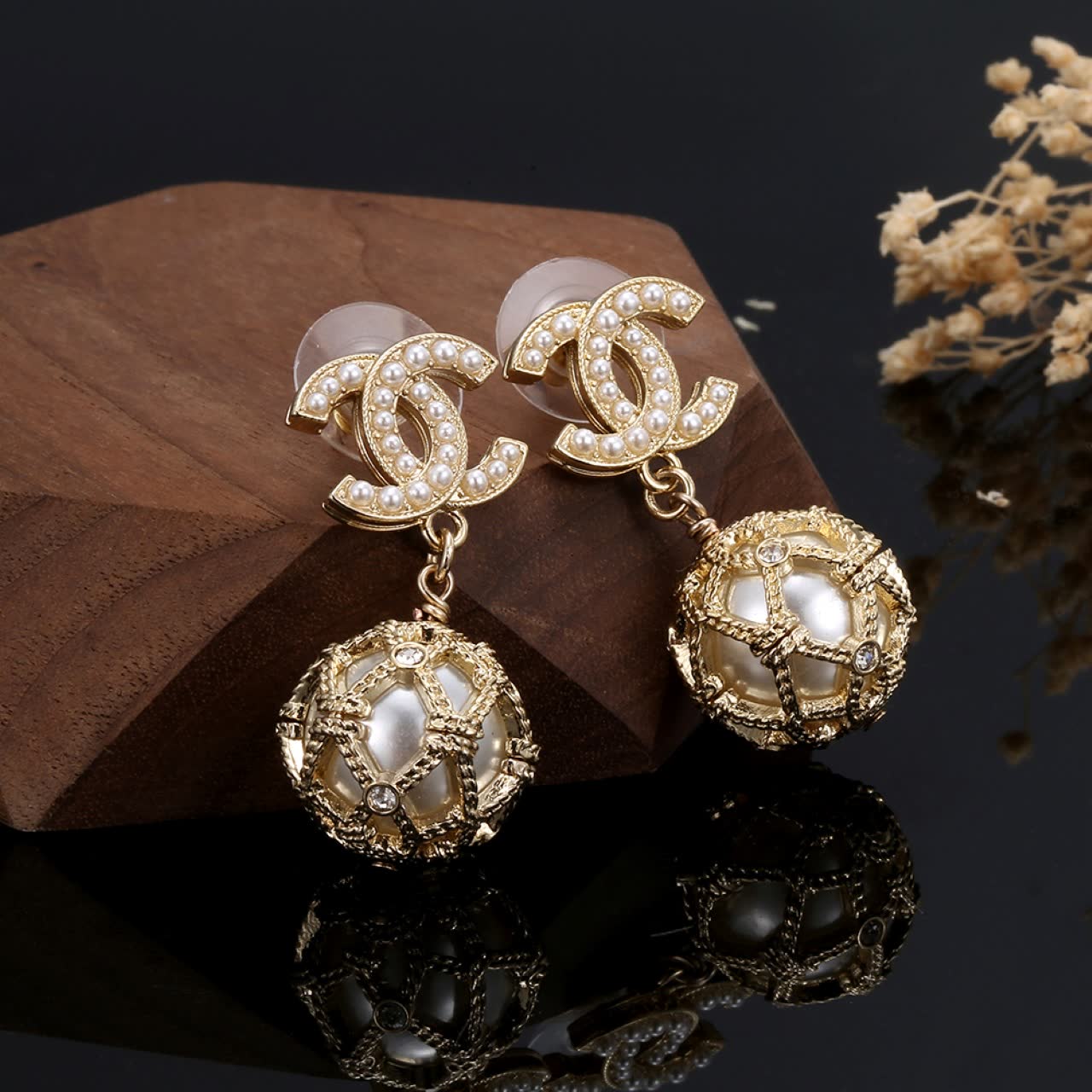 Chanel CC Pearl Earrings
