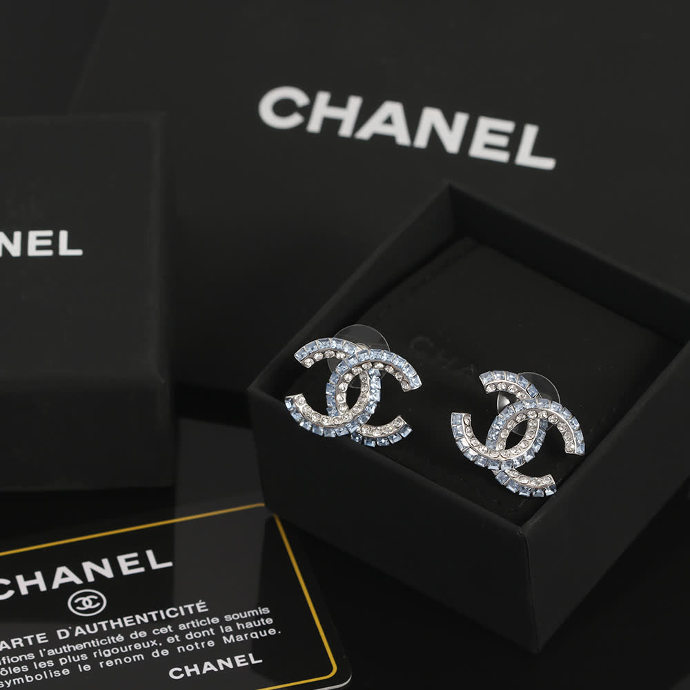 Chanel CC Logo Crystal Stud Earrings