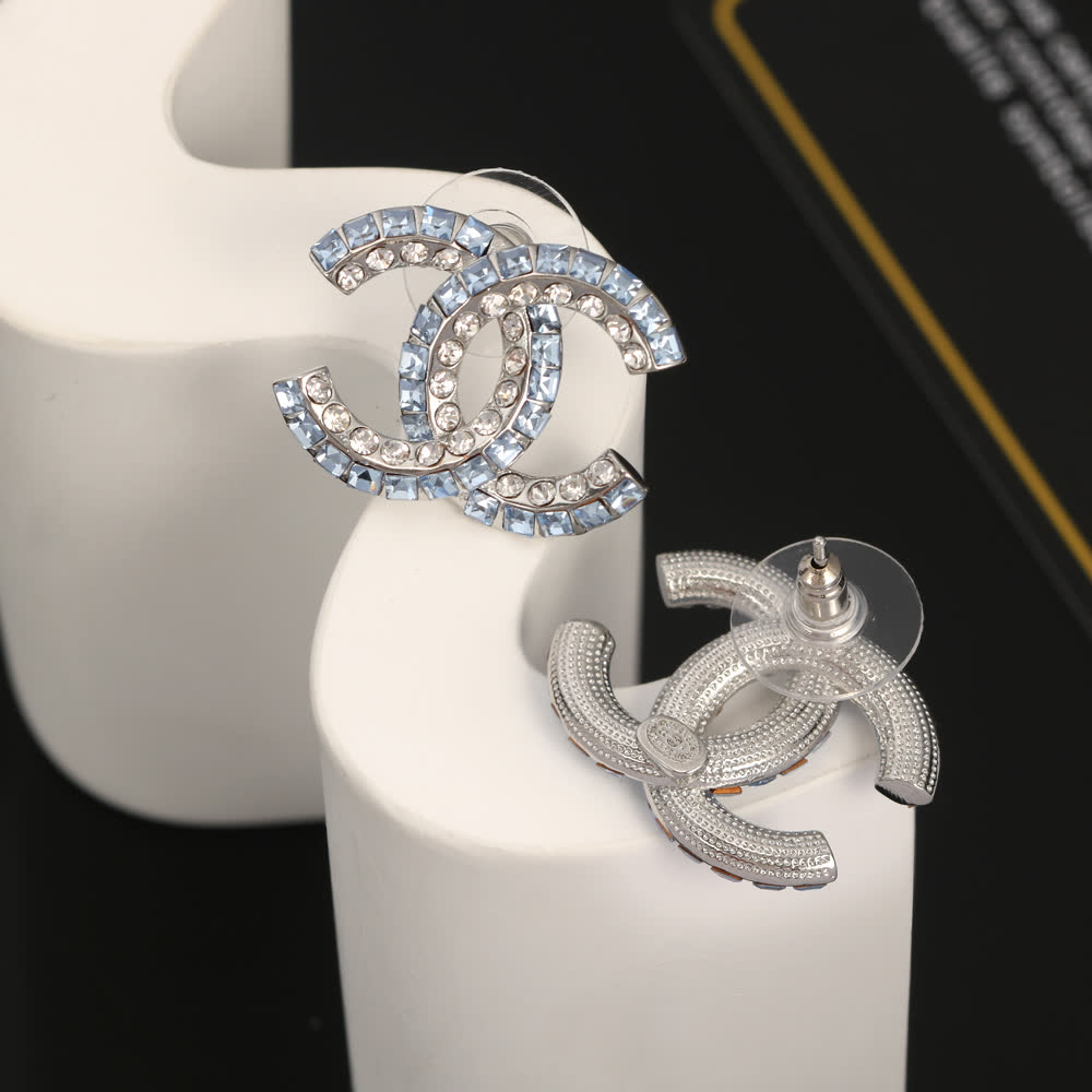 Chanel CC Logo Crystal Stud Earrings