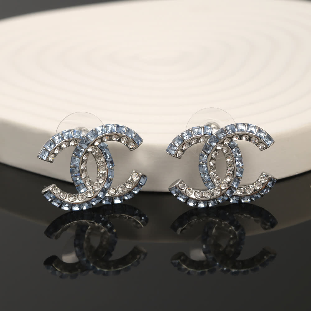 Chanel CC Logo Crystal Stud Earrings