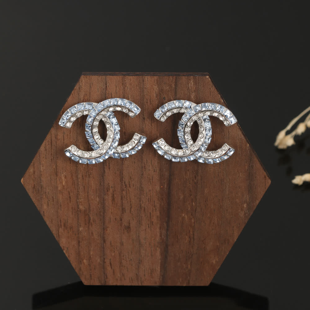 Chanel CC Logo Crystal Stud Earrings