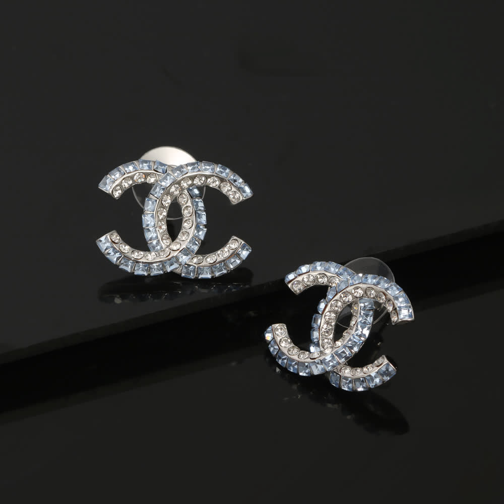 Chanel CC Logo Crystal Stud Earrings