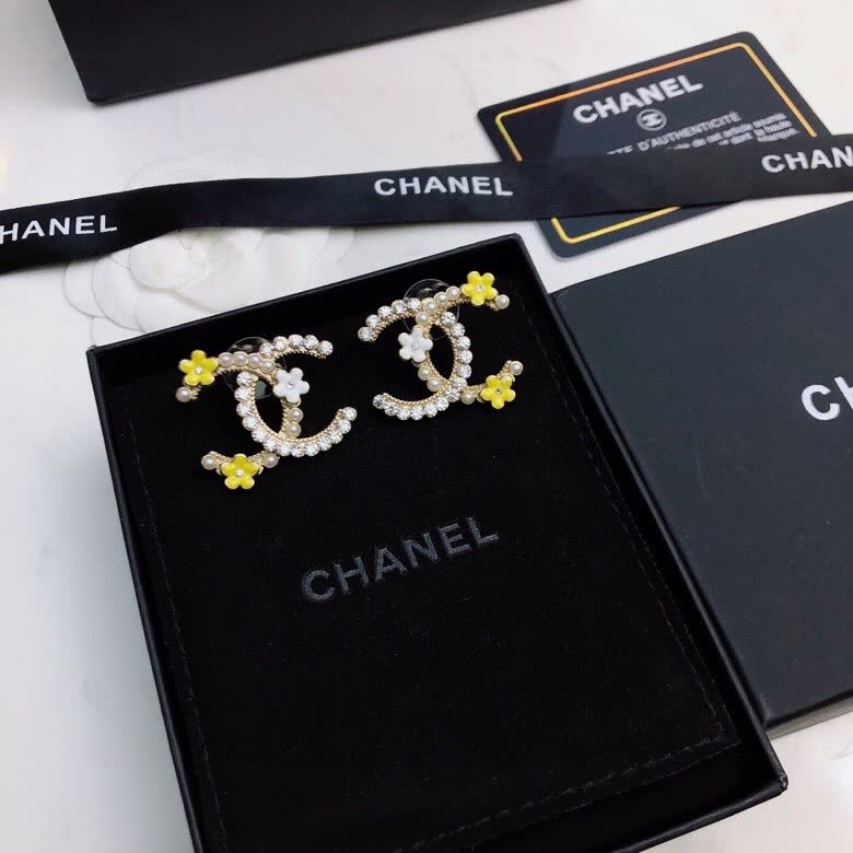 Chanel CC Logo Earrings with Pearls and Flowers