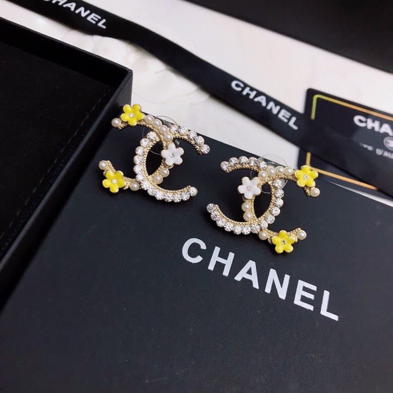 Chanel CC Logo Earrings with Pearls and Flowers