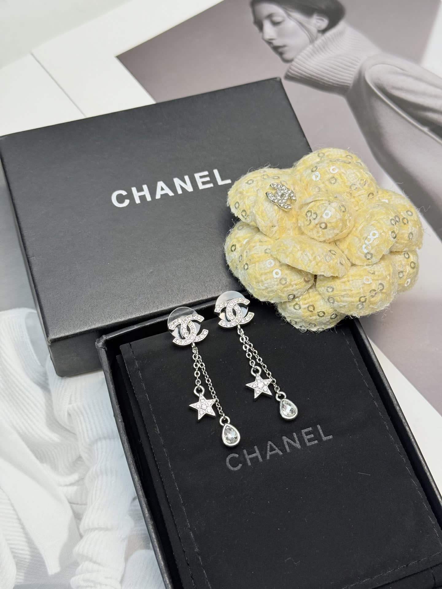 Chanel CC Logo Star and Teardrop Earrings Chanel CC Logo Star and Teardrop Earrings