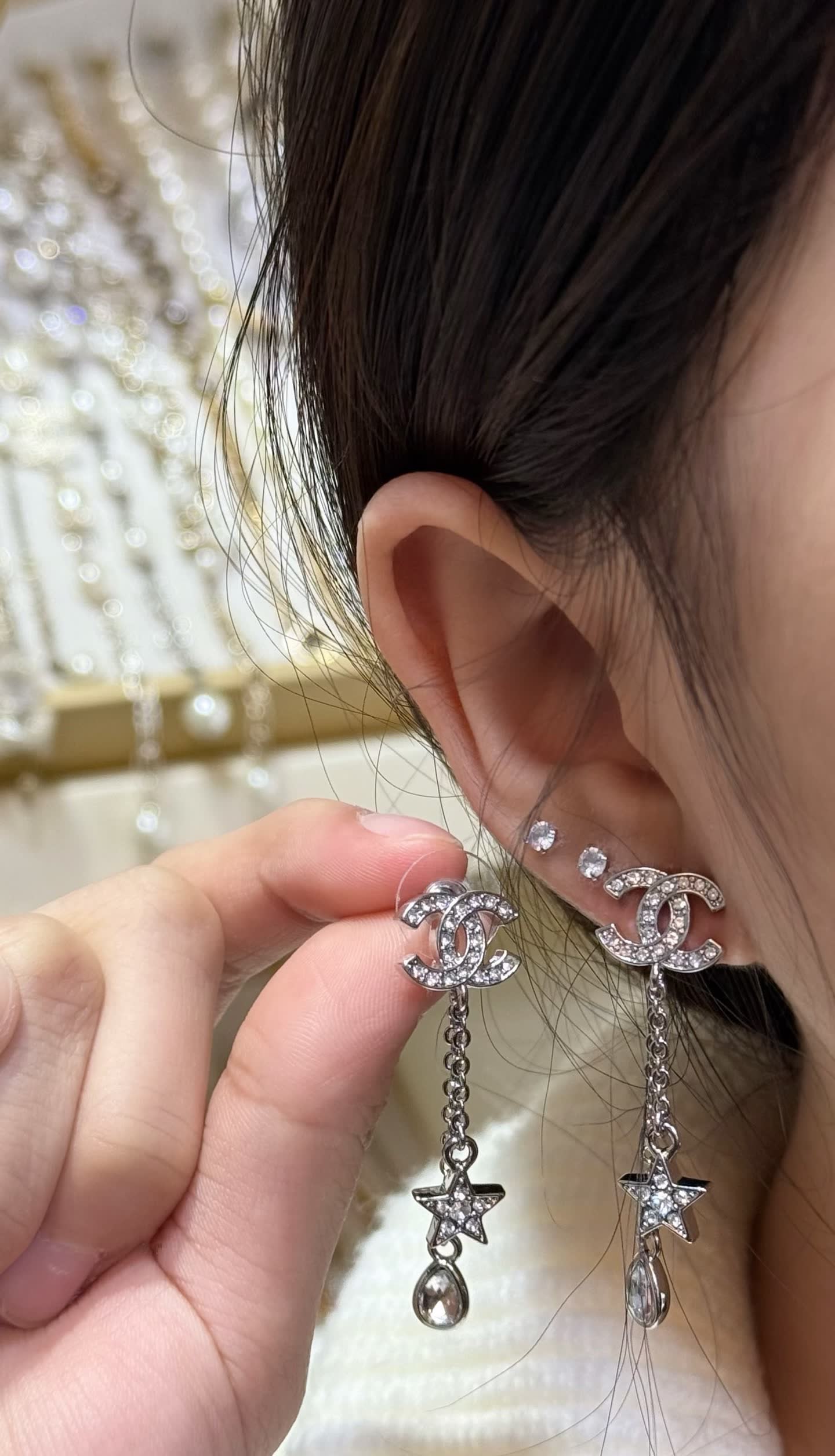 Chanel CC Logo Star and Teardrop Earrings