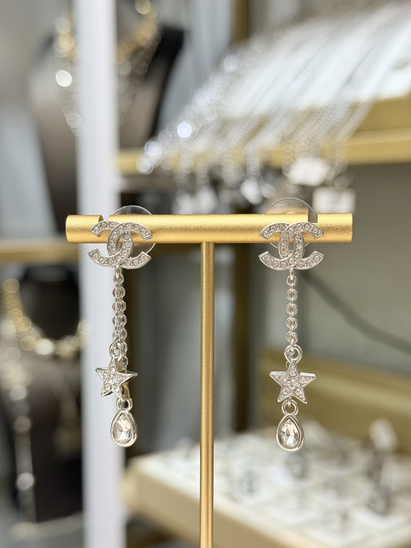 Chanel CC Logo Star and Teardrop Earrings