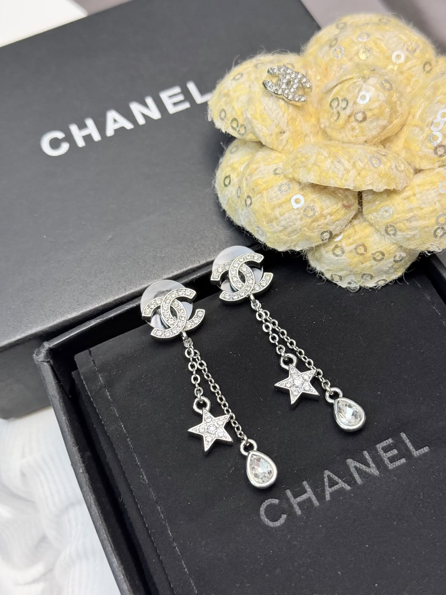 Chanel CC Logo Star and Teardrop Earrings