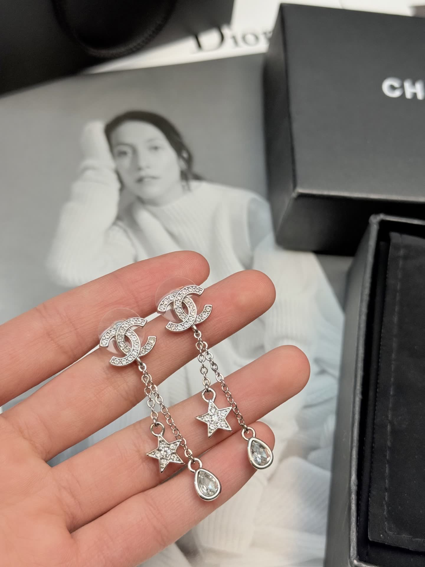Chanel CC Logo Star and Teardrop Earrings