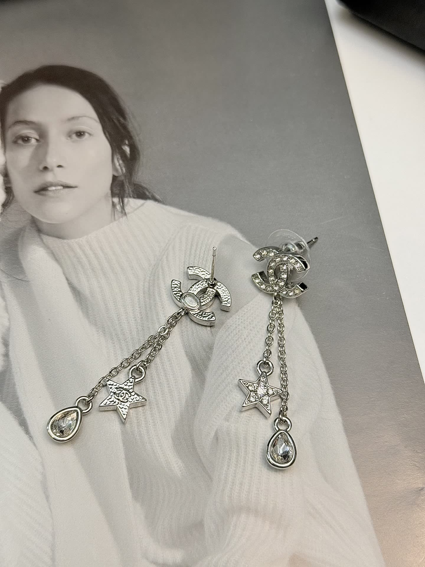 Chanel CC Logo Star and Teardrop Earrings