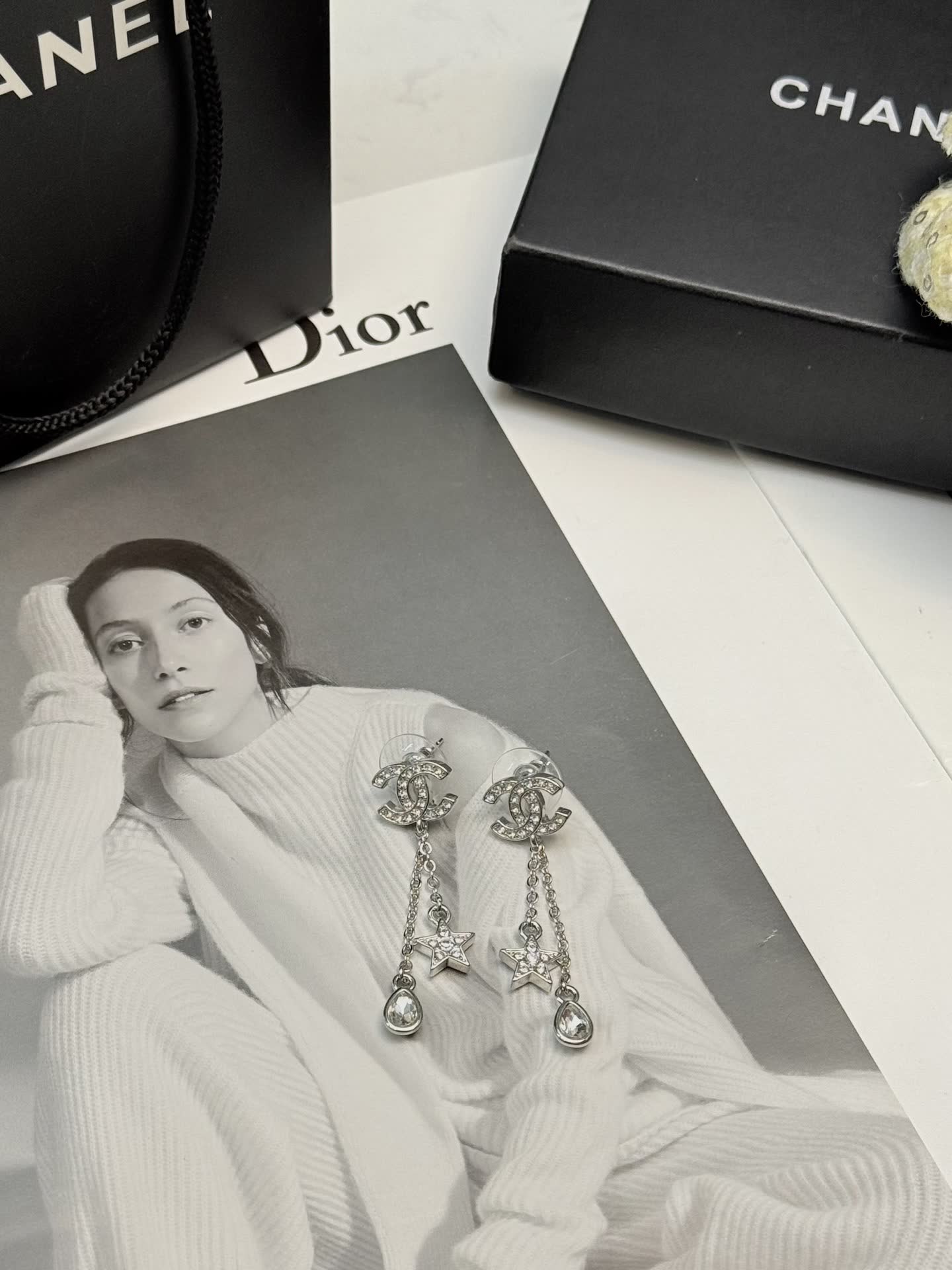 Chanel CC Logo Star and Teardrop Earrings