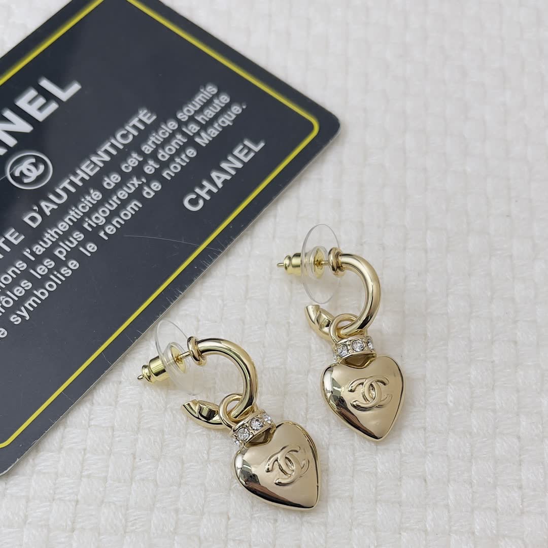 Chanel Pearl and Gold Heart Earrings