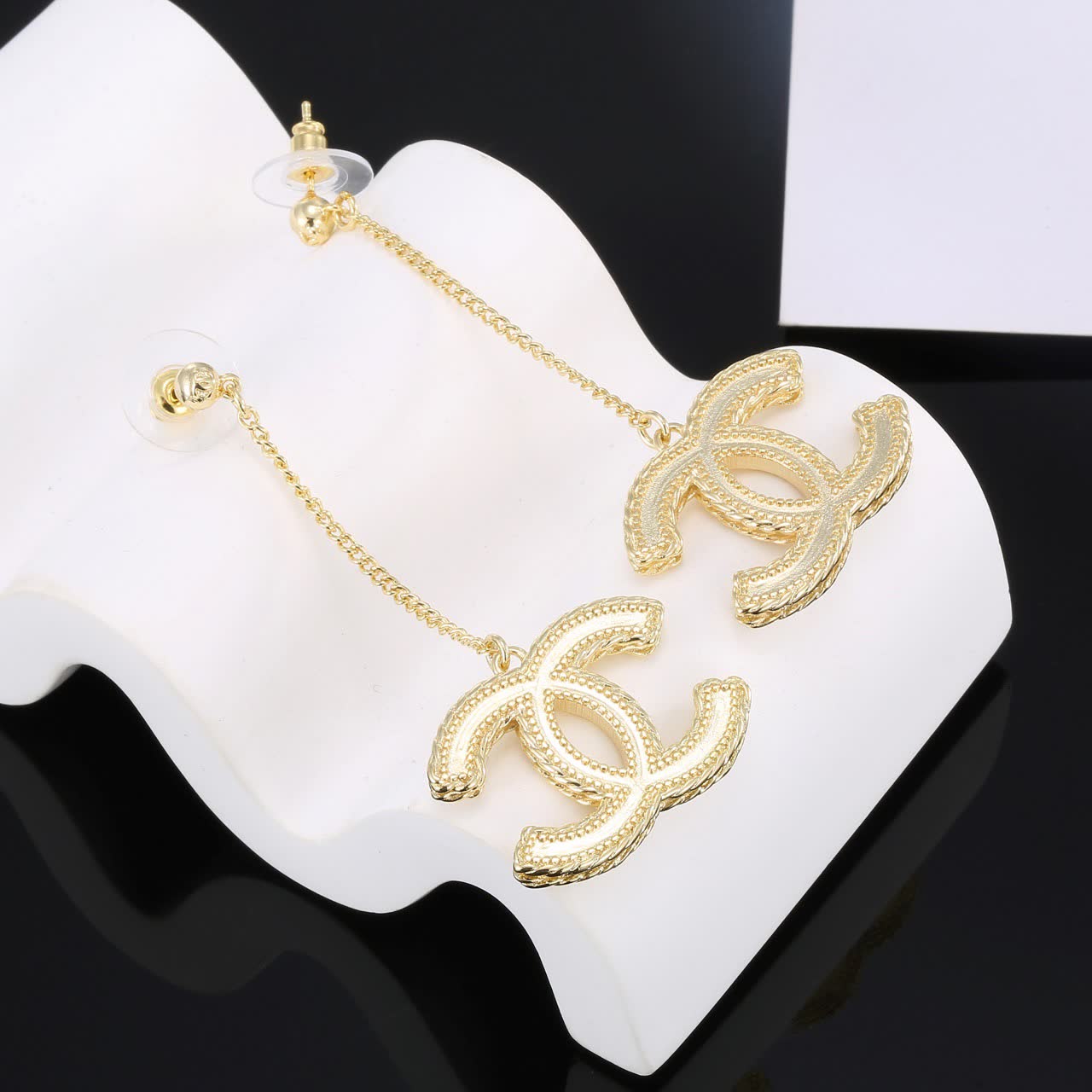 Chanel CC Logo Gold Tone Drop Earrings