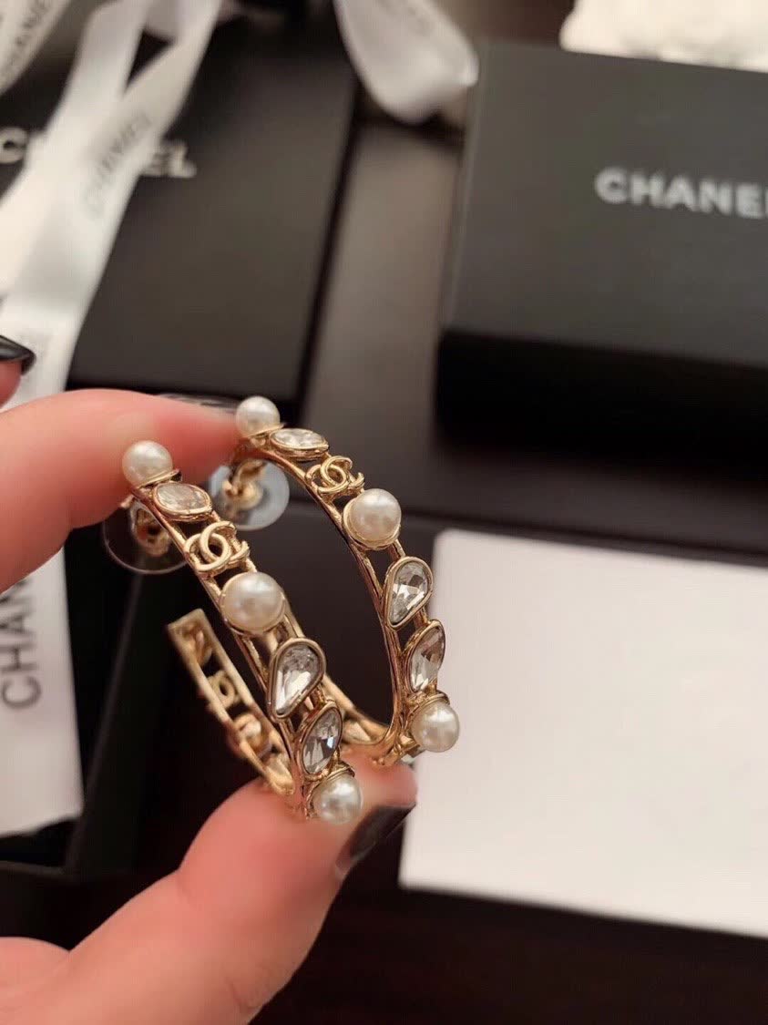 Chanel Pearl Hoop Earrings