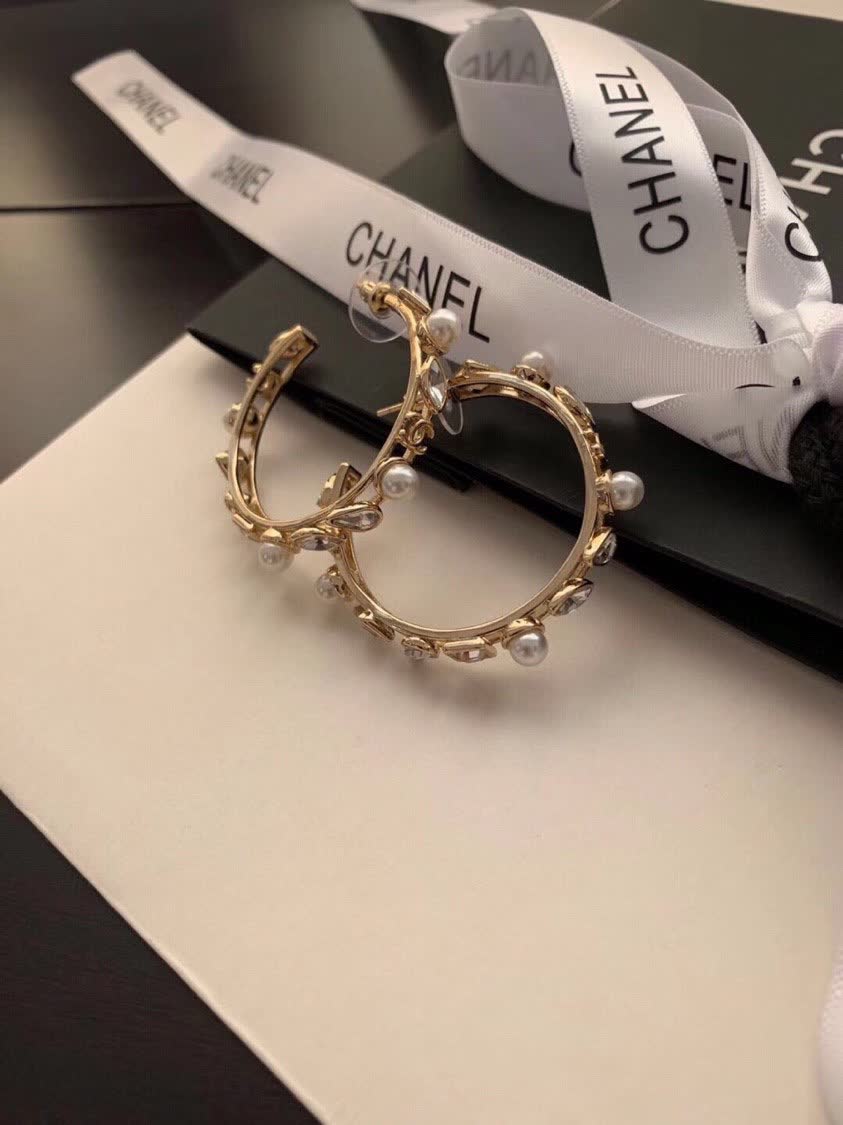 Chanel Pearl Hoop Earrings