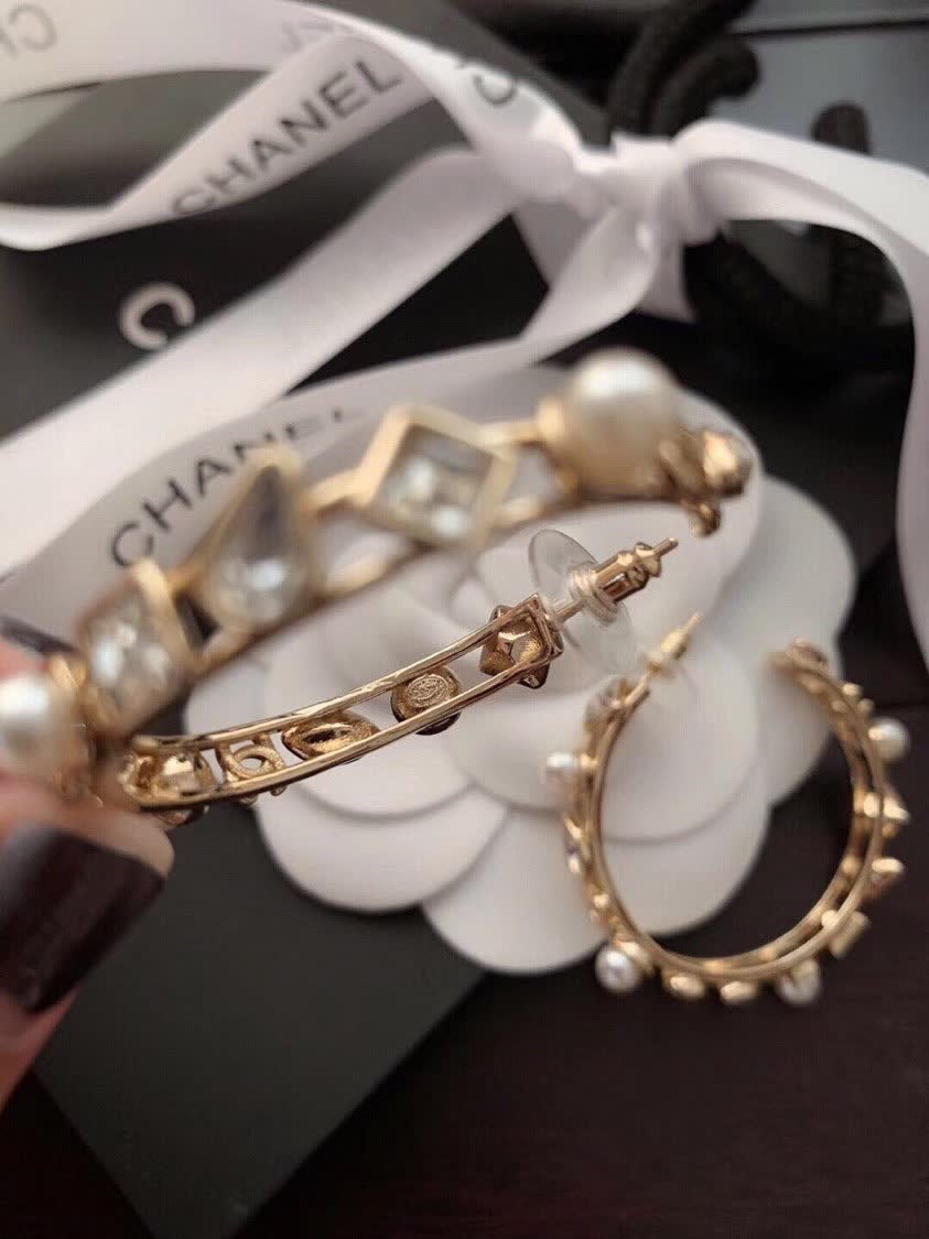 Chanel Pearl Hoop Earrings