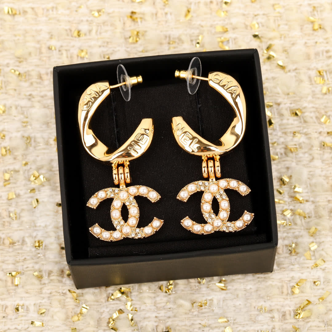 Chanel CC Logo Gold Tone Earrings
