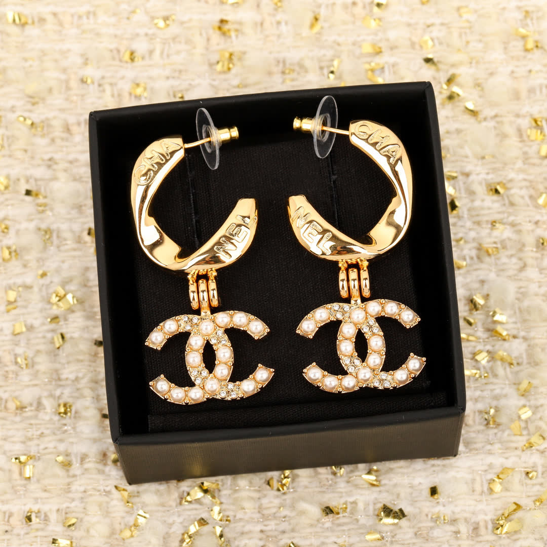 Chanel CC Logo Gold Tone Earrings