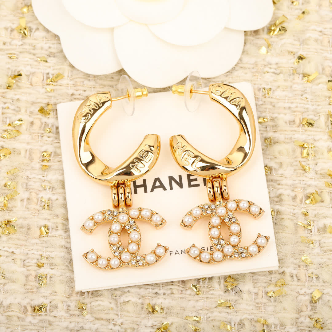Chanel CC Logo Gold Tone Earrings