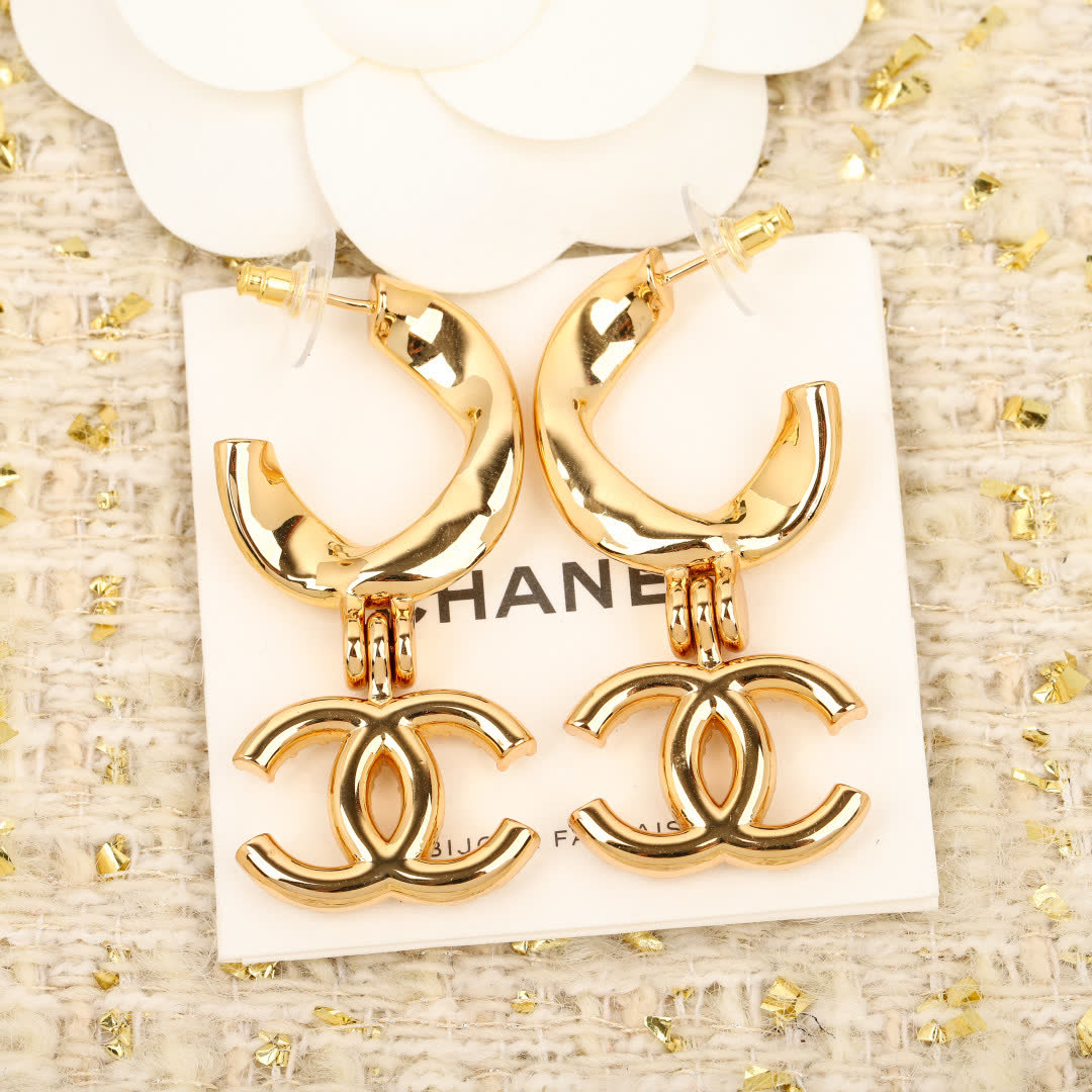 Chanel CC Logo Gold Tone Earrings