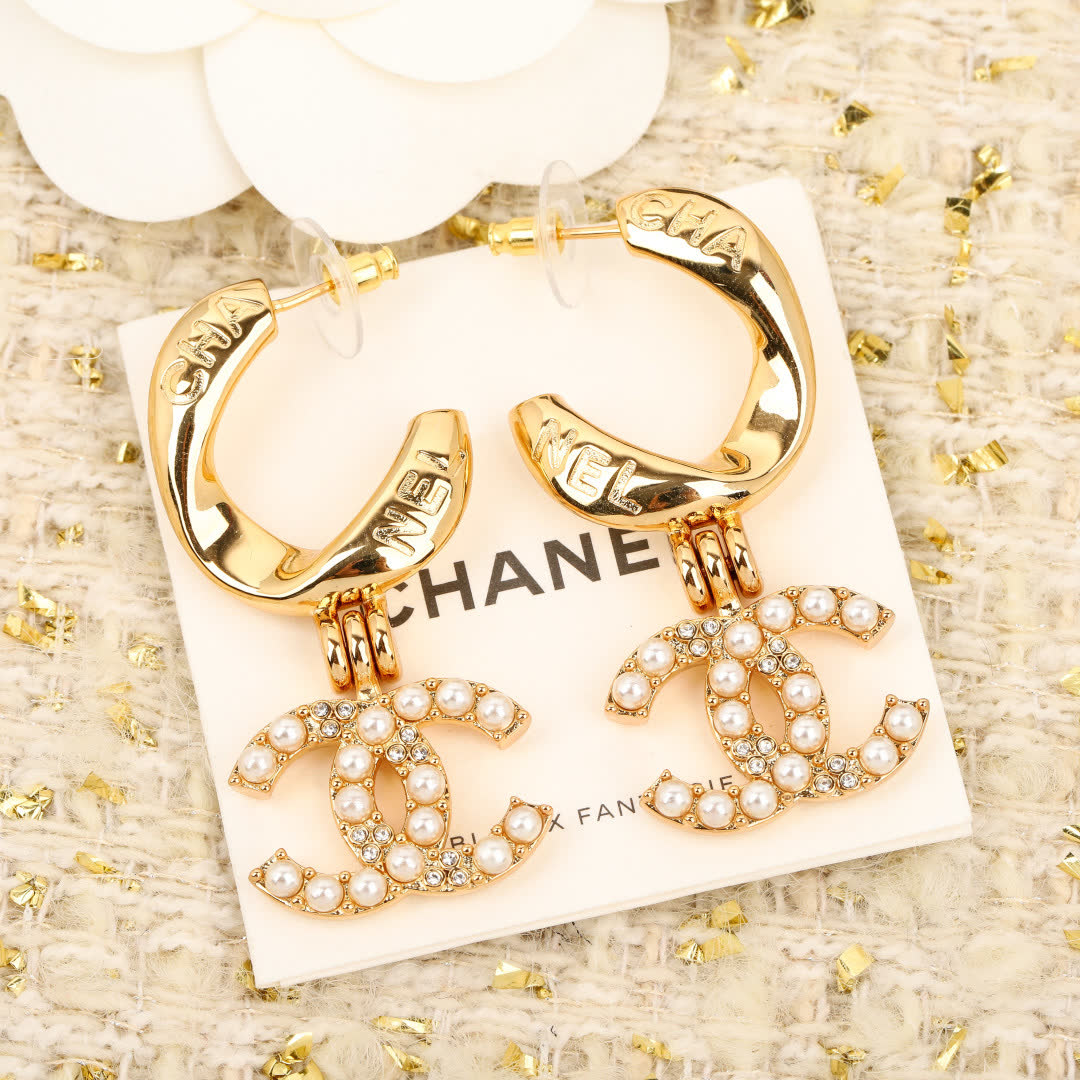 Chanel CC Logo Gold Tone Earrings