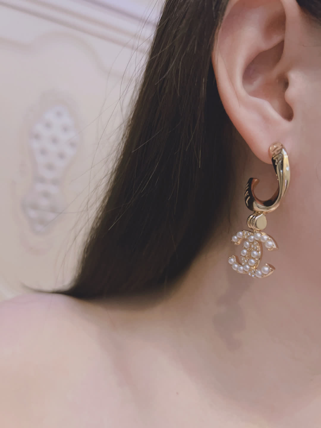 Chanel CC Logo Gold Tone Earrings