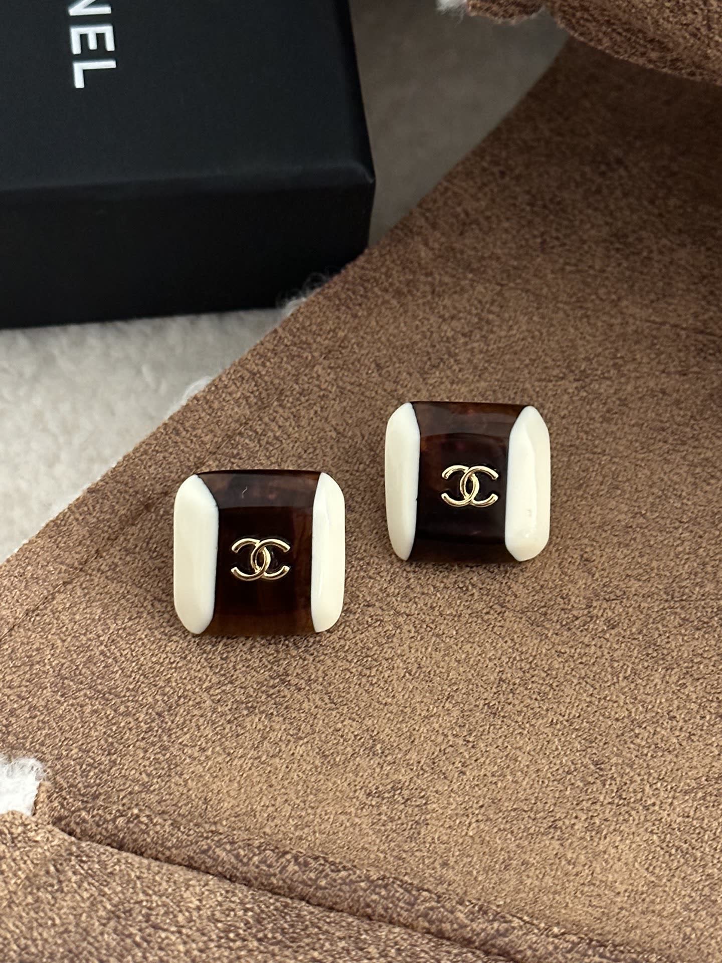 Chanel Brown and White Earrings