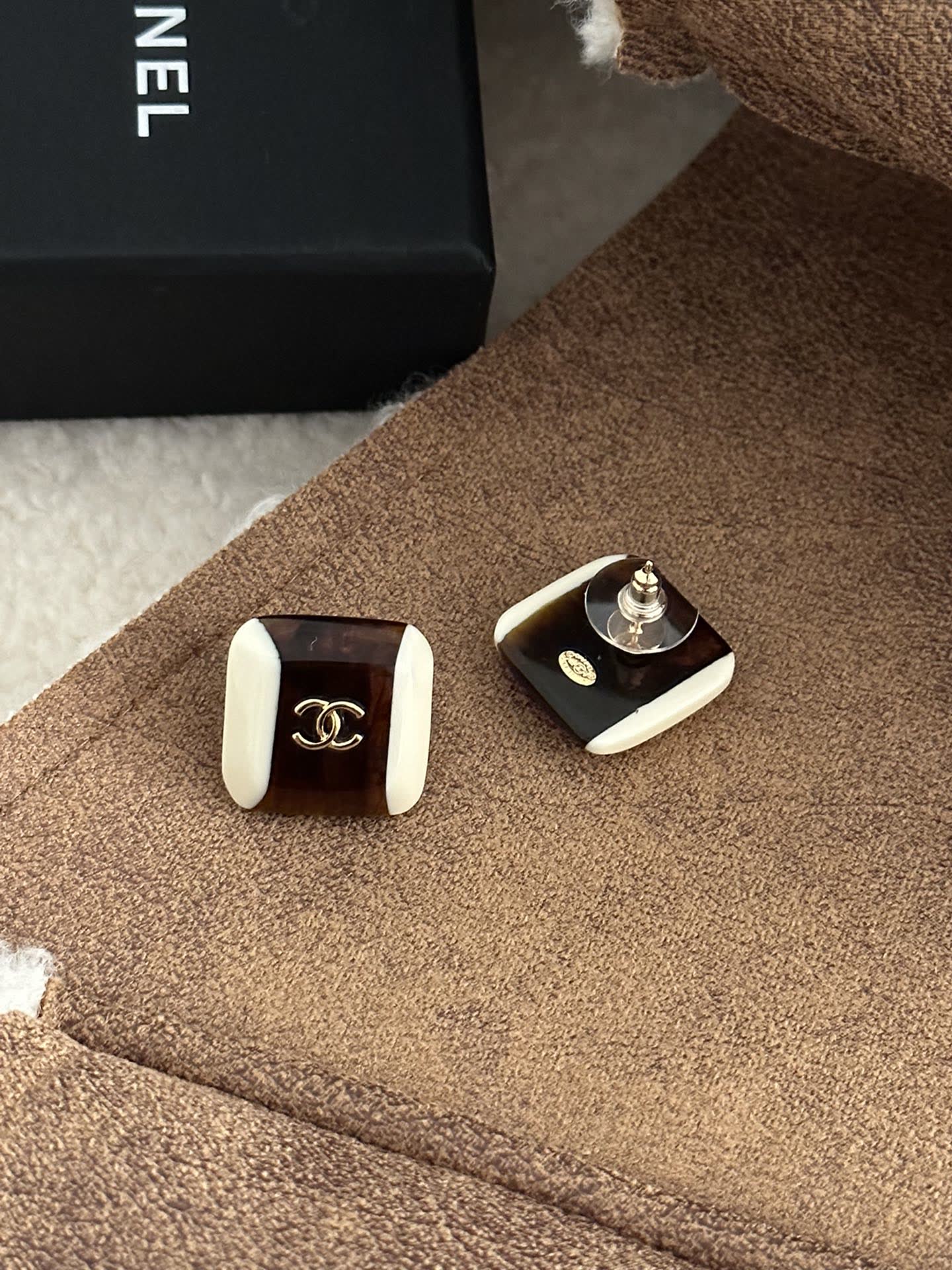 Chanel Brown and White Earrings