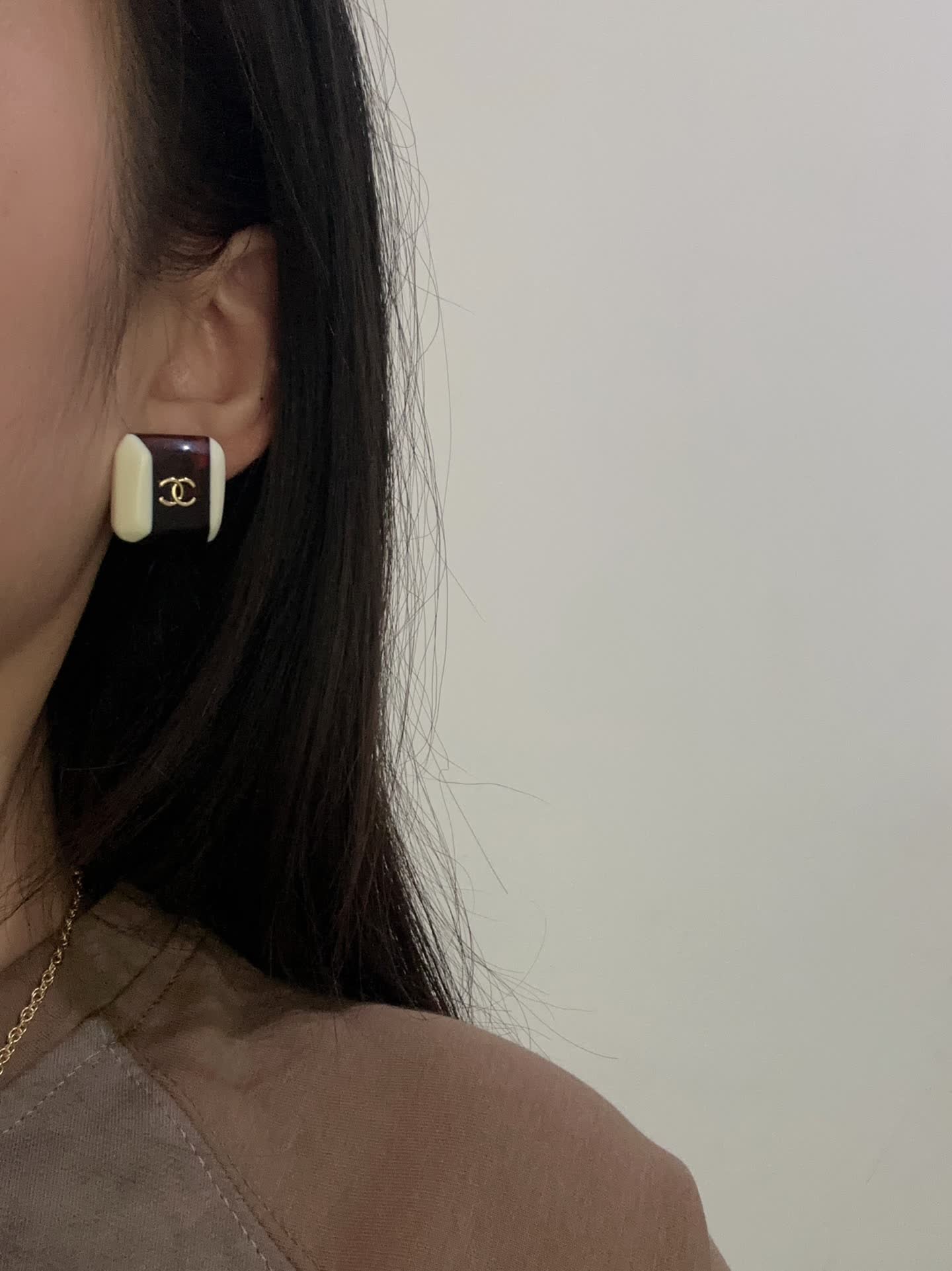 Chanel Brown and White Earrings