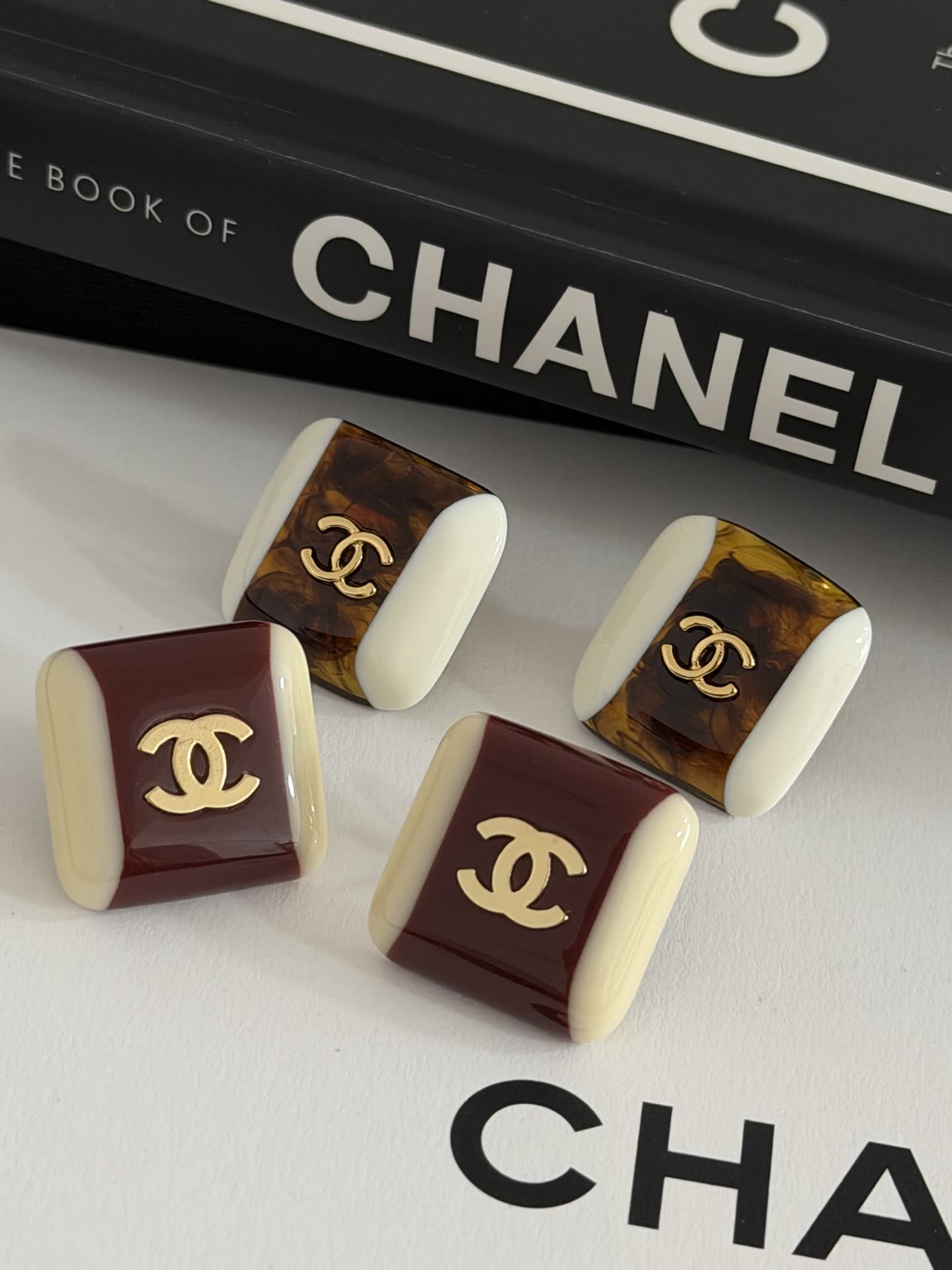 Chanel Brown and White Earrings