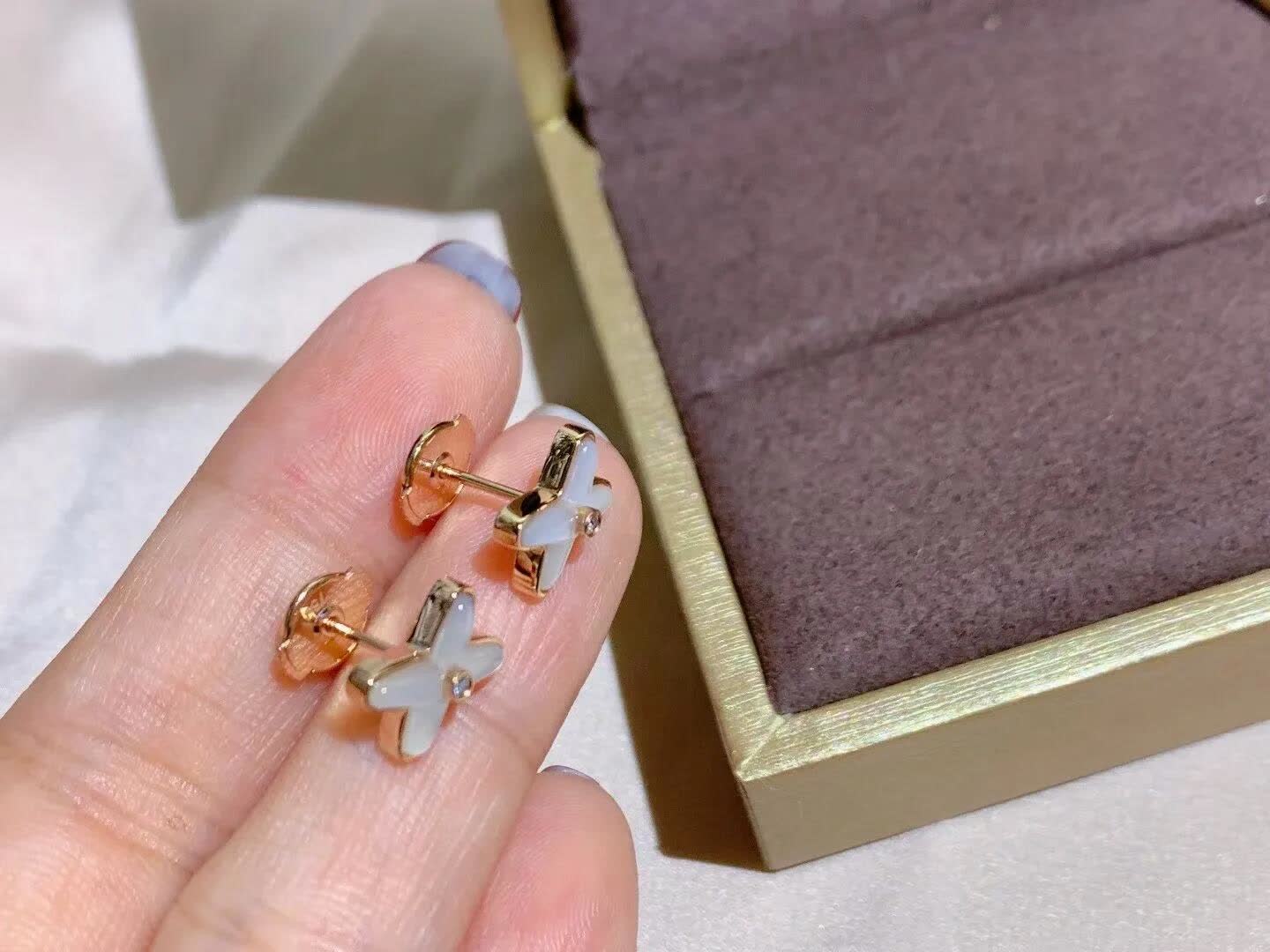 Chaumet Chanel Gold and Enamel Camellia Stud Earrings