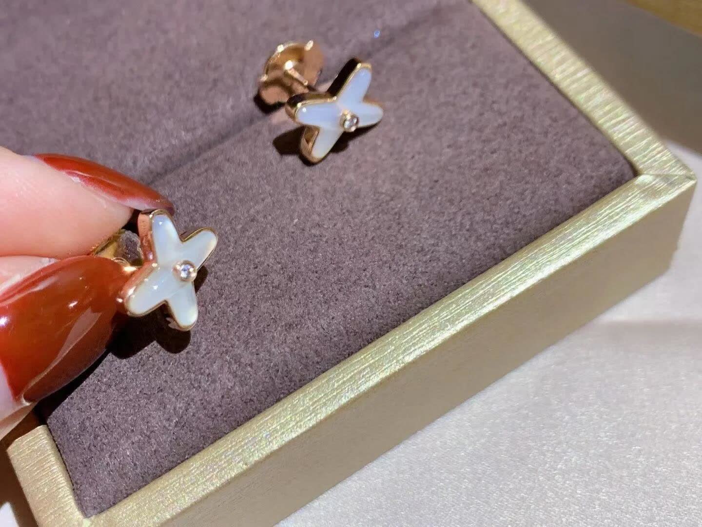 Chaumet Chanel Gold and Enamel Camellia Stud Earrings
