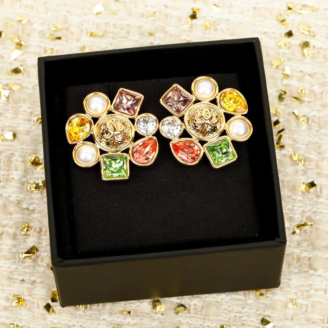 Chanel Earrings, Multicolored Gemstone Design